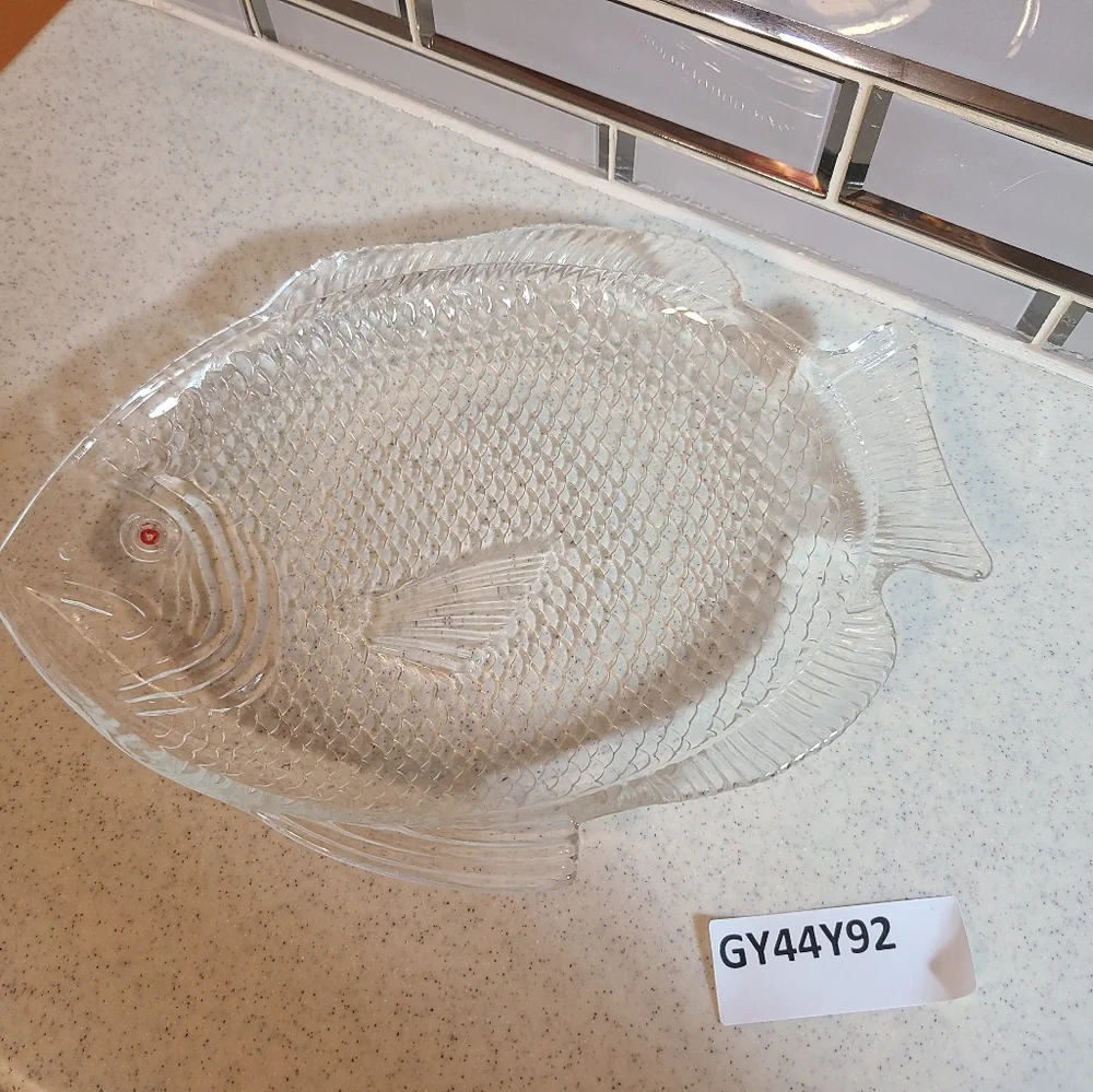 Unique Vintage Transparent Fish-Shaped Glass Plate